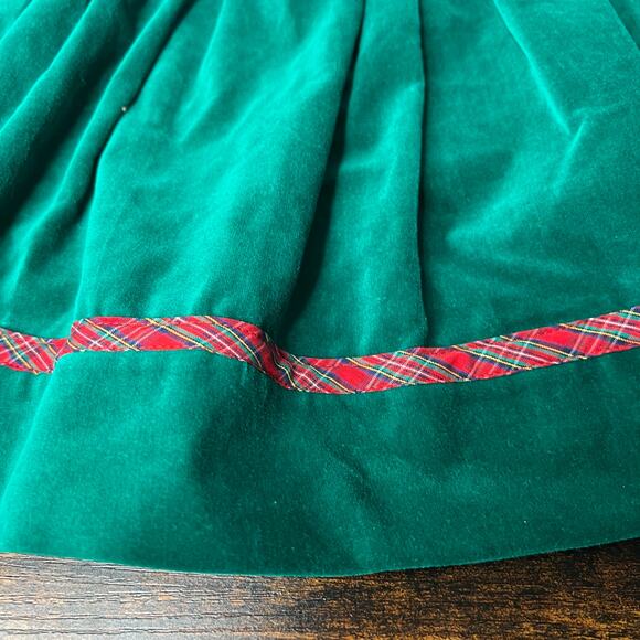 Vintage Baby Dress Nutcracker Green Velvet Christmas Size 12 Months Plaid Trim - Picture 5 of 9
